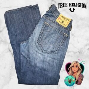 True Religion Jeans Men 34 Bobby Bootcut Loose Fit Light Wash VTG USA Logo 36x33